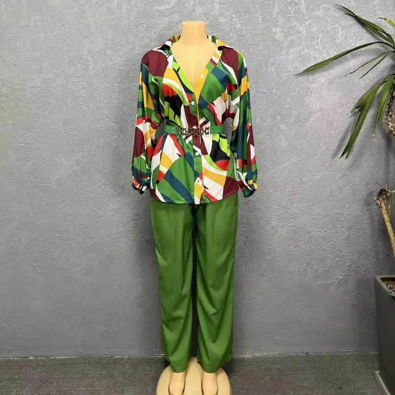 Summer Women 2 Pieces Tops Pants Set Chiffon Print Top Loose Knit Pant Suits Street Female Two Piece Sets 2023 Trousers Outfit