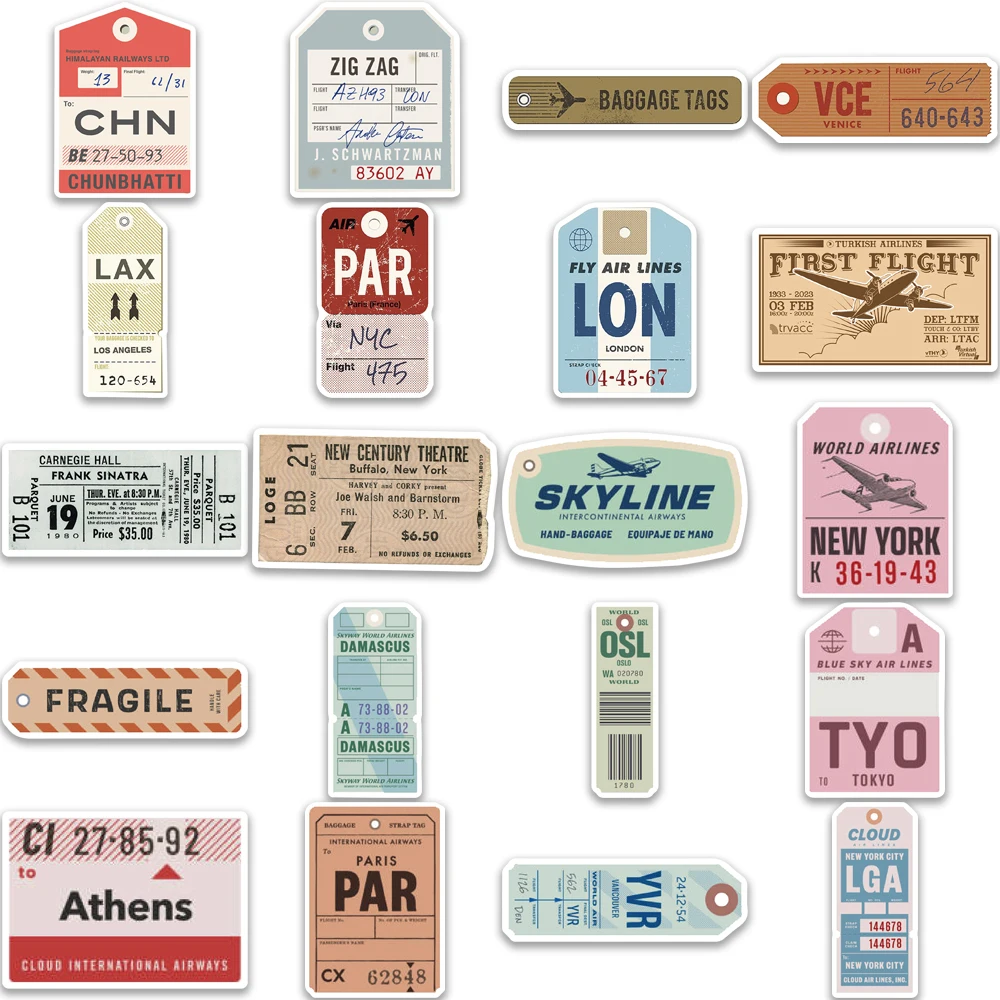 40Pcs Pass Air Tickets Boarding Graffiti Stickers DIY Travel Luggage Guitar Laptop Waterproof Classic Cool Sticker Decorative