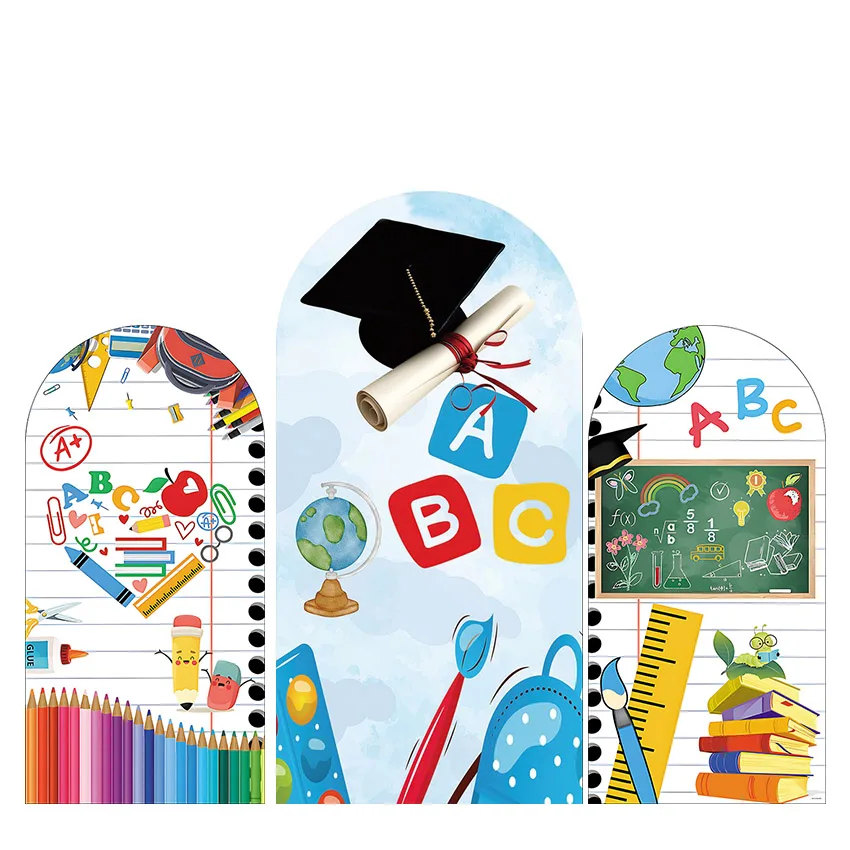 Mehofond Custom 2 ด้าน Back To School ABC ดินสอการสําเร็จการศึกษาเด็กวันเกิด Party Chiara Arch ตกแต่งพื้นหลังฉากหลัง