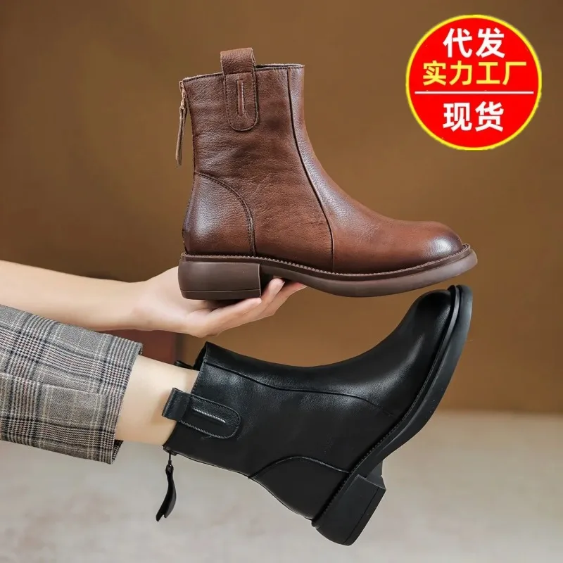 2023 New Autumn Winter Shoes Women Boots Thick Sole Women Ankle Boots Brand Ladies Winter Footwear Warm Plush Black Brown