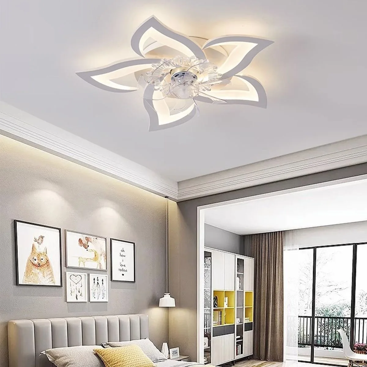 

Modern LED Ceiling Fan App and remote Control Mute 6-Wind Adjustable Speed Dimmable Timer Function Ceiling Light for living room