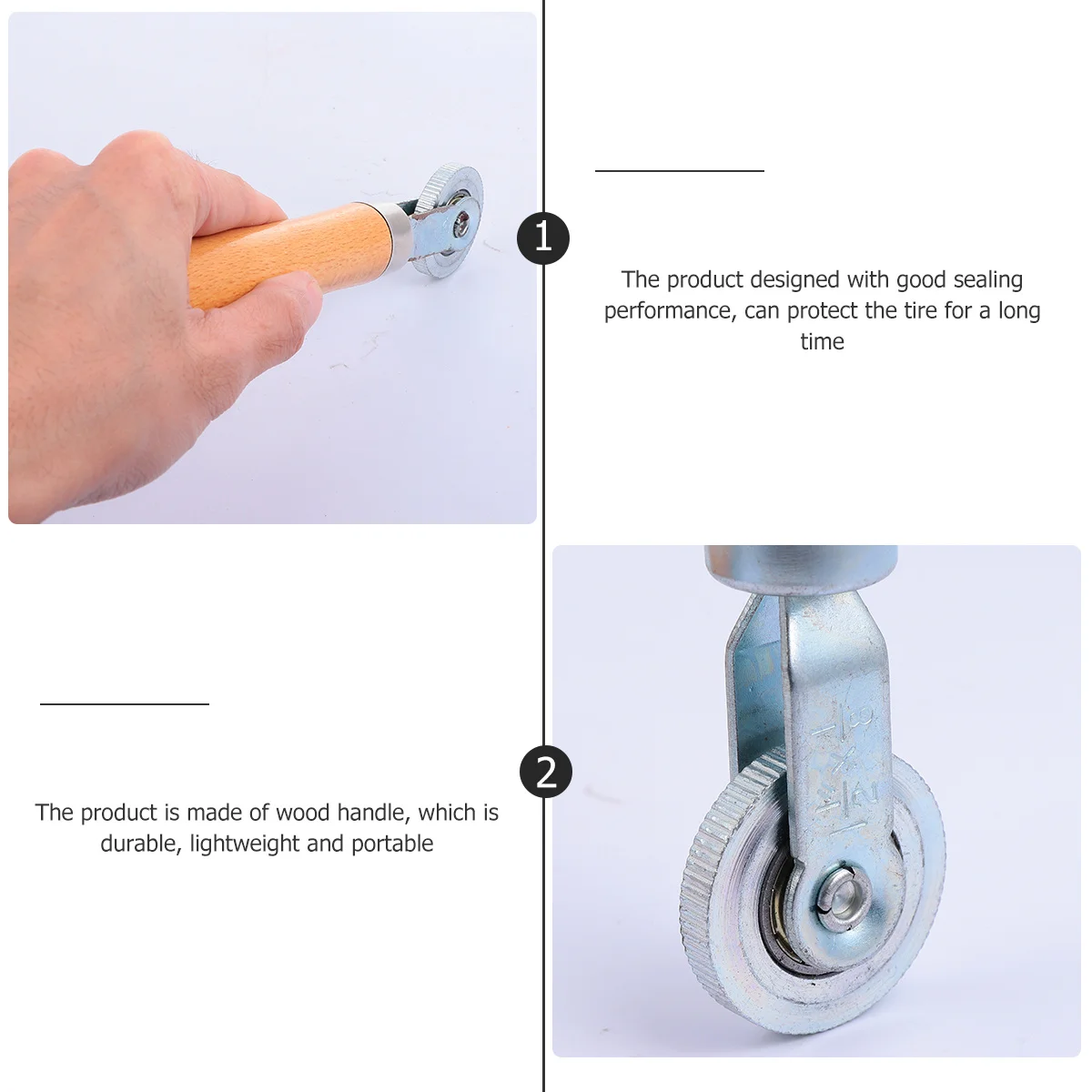 

3Pcs Universal Tire Repair Compaction Roller Bearing Inside Durable Wooden Handle Portable Car Tire Patch Installation Hand Tool