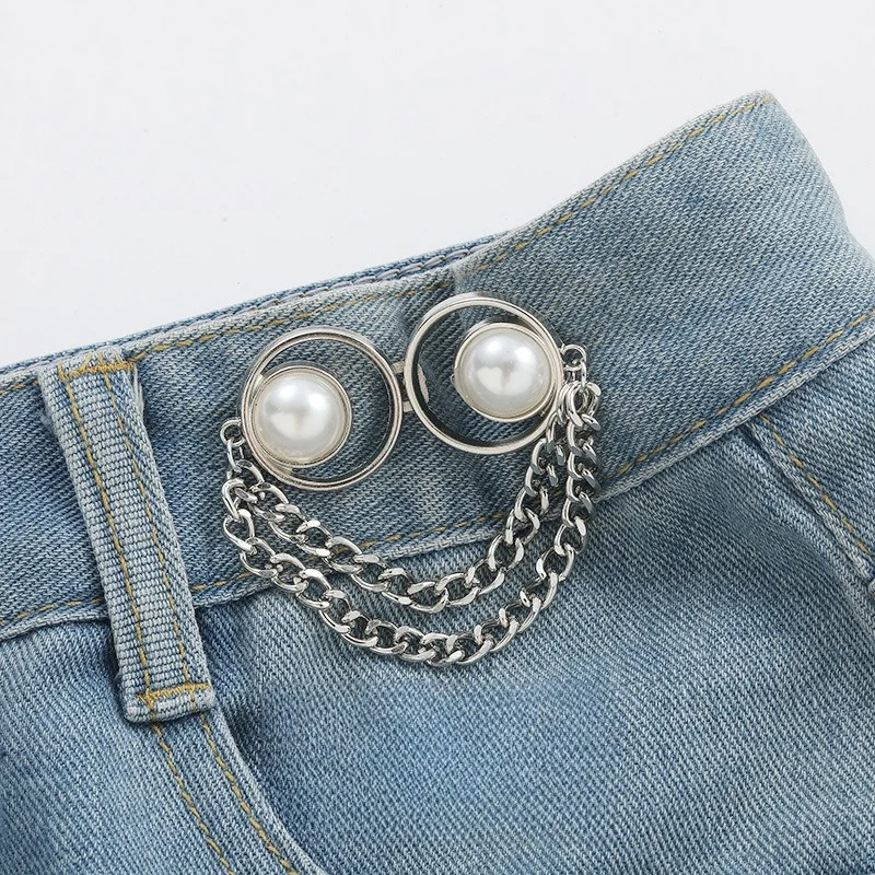 Charm Chain Adjustable Pant Waist Tightener Buckle, No Sewing Required Button Adjuster for Loose Jeans and Skirts Waist