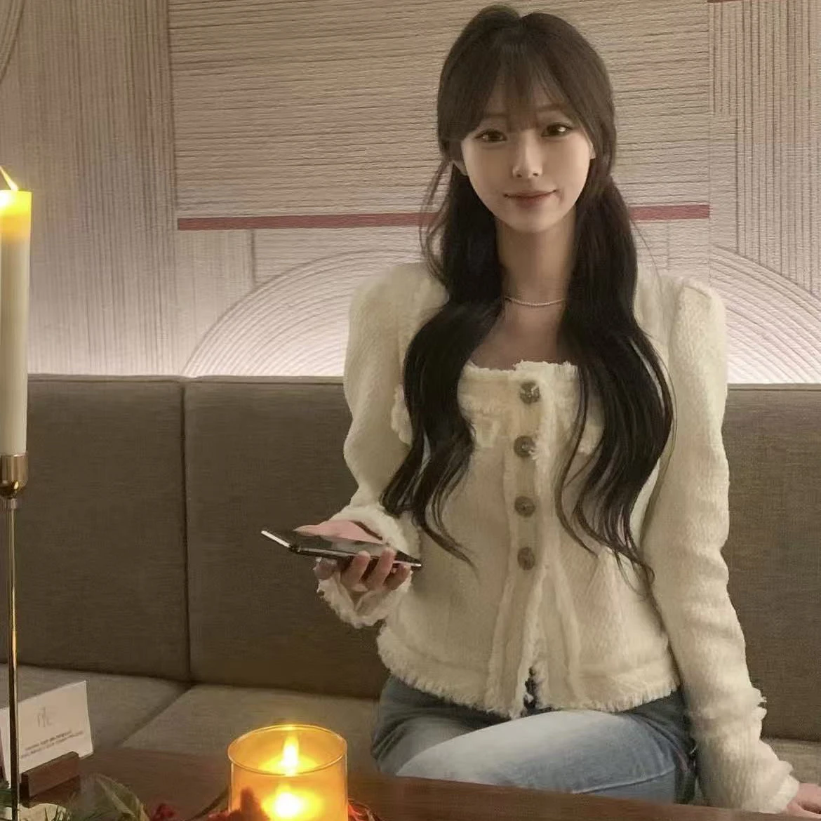 

Cropped Tweed Sweet Jacket Women Vintage Tassel Patchwork Black Coats Autumn Korean Elegant Square Collar Long Sleeve Outerwears