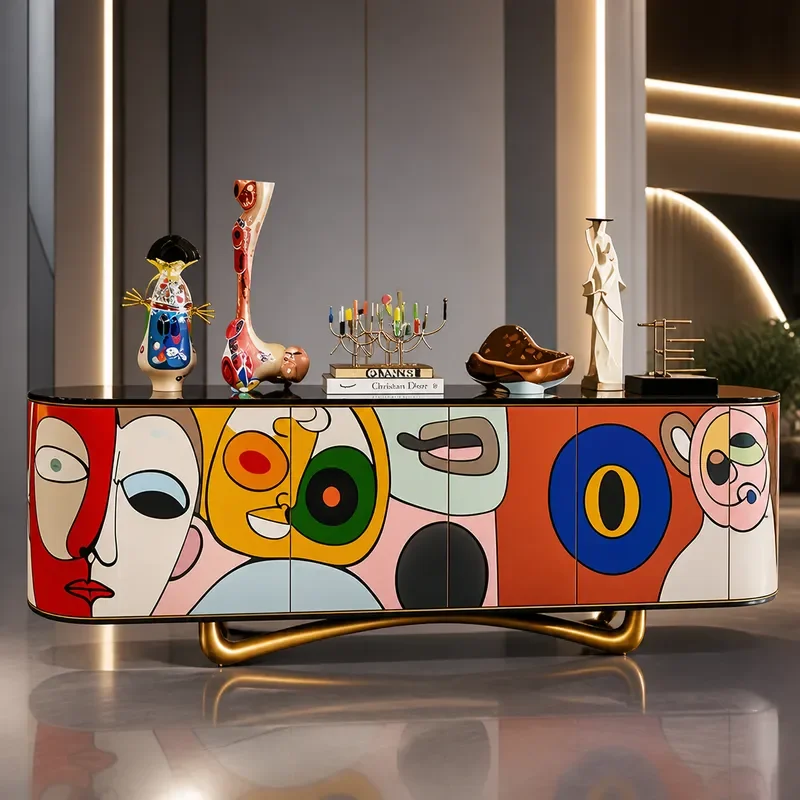 Joint Painted TV Cabinet Pop Art Floor Cabinet Modern Aesthetic Furniture