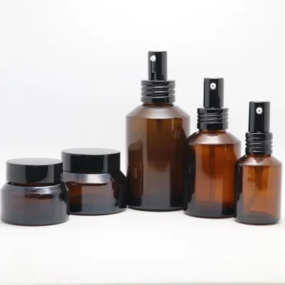 

whosesale Luxury Cosmetic Packaging jars Amber Glass facial cream Jars Clear Frosted Glass household Hydrating spray Bottles