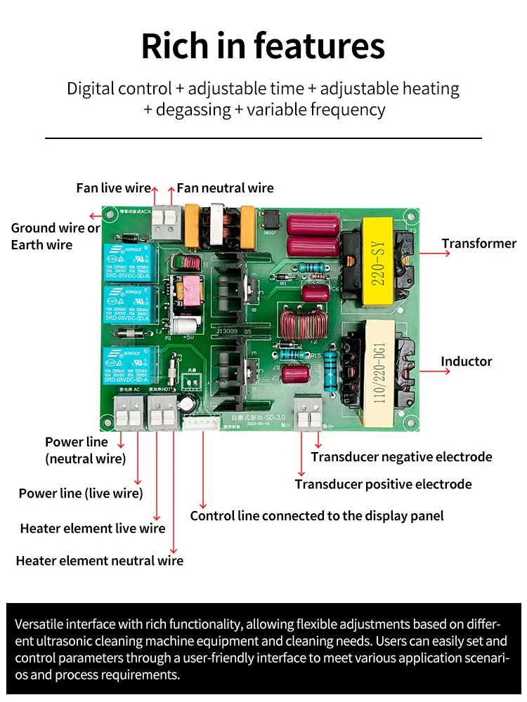 FanYingSonic 40KHz Digital Display Circuit Board With 50W Transducer PCB Driver Boards For Ultrasonic Cleaner Parts Generator