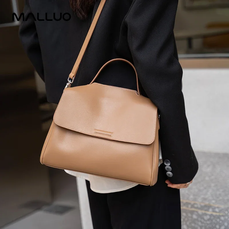 Genuine Cowhide Leather Flap Satchel Bag for Women Luxury Designer Top Handle Crossbody Shoulder Bag with Adjustable Strap