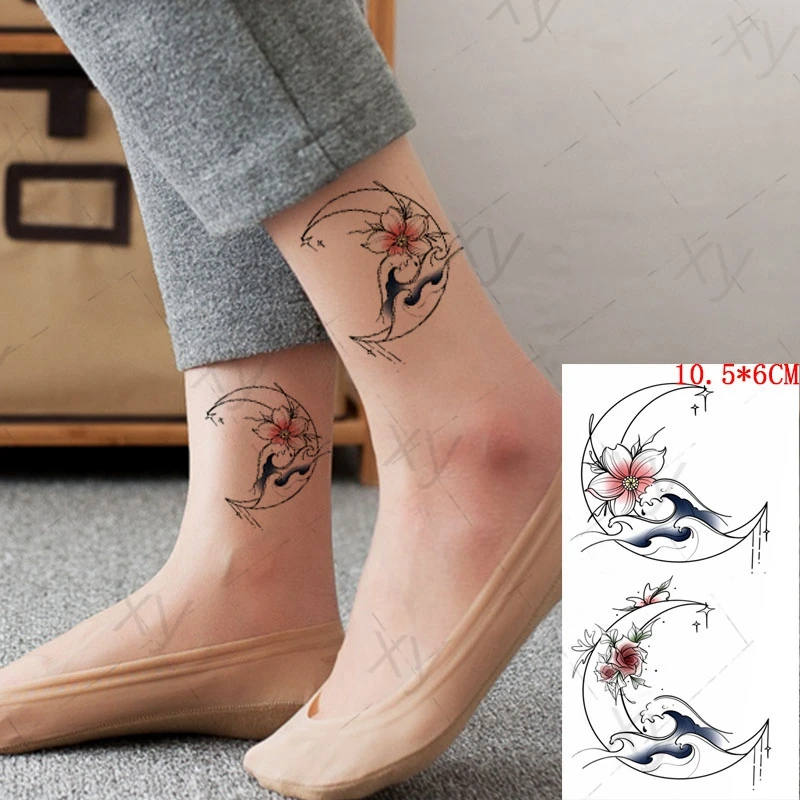 Meniscus Stars Wave Temporary Tattoo Stickers Sexy Rose Flowers Fake Tatto Waterproof Tatoo Chest Neck Small Size for Women Girl