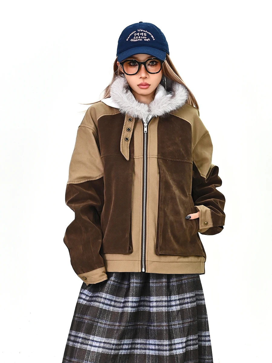 

Женская свободная куртка с воротником Color Blo в американском уличном стиле, весна 2026, новинка, повседневная верхняя одежда с полосатым узором