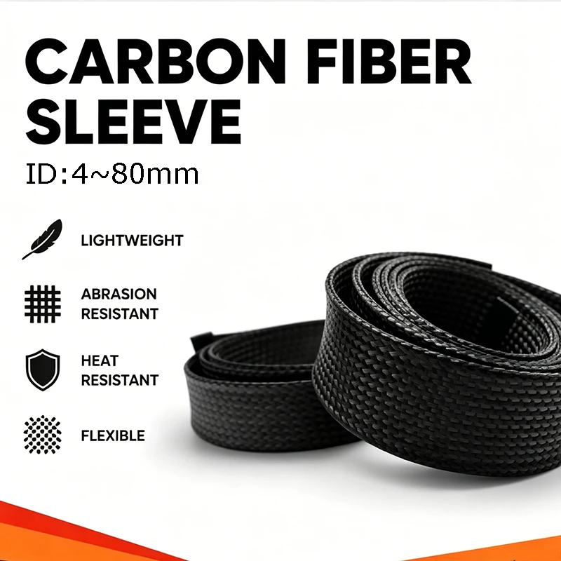 2/1M Black Lightweight  Carbon Fiber Wire Sleeve ID 4-80mm High Temp Resistant Abrasion Proof Flexible Cable Sheath