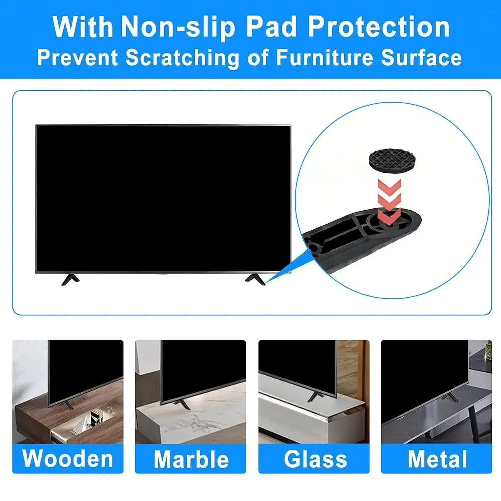 Universal TV Base Stand Legs with Non-slip Pads with Screws TV Stand Base Mount Black Television Tabletop Foot Bedroom image 3