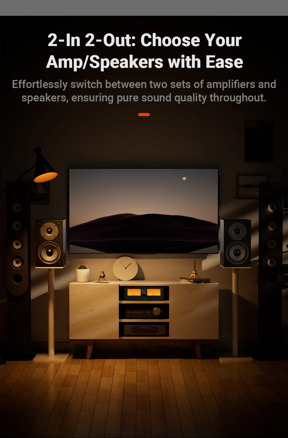 Fosi audio lc30 verstärker lautsprecher umschalter 2-in-2 out dual analog vu meter audio switcher box mit db panel display mit fernbedienung – Detail 5