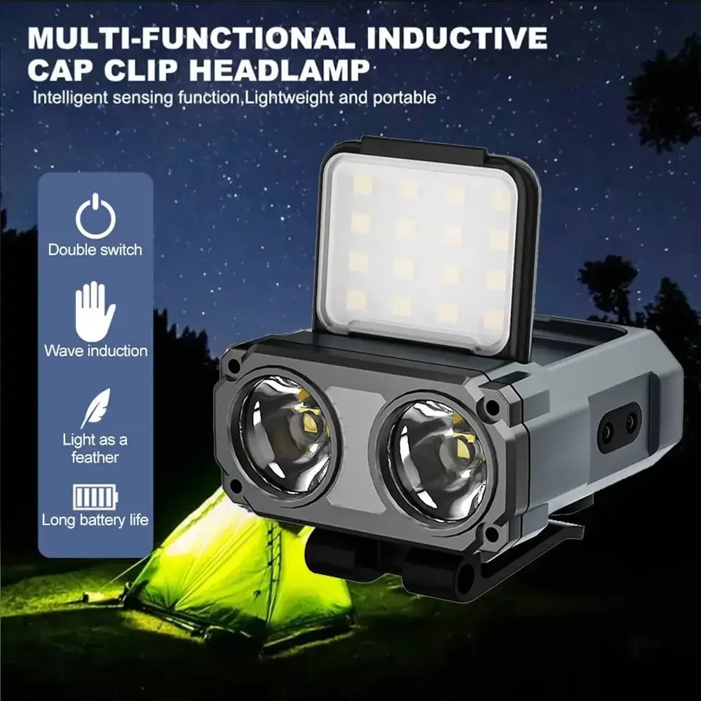 LED 감지 헤드 램프 Type-C 충전식 캡 슬립 램프 야간 안전을위한 경고 헤드 라이트 야외 MTB 자전거 헤드 라이트