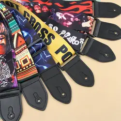 Nylon Guitar Strap for Acoustic Electric Guitar and Bass Multi-Color Guitar Belt PU Leather Ends Adjustable Colorful Printing