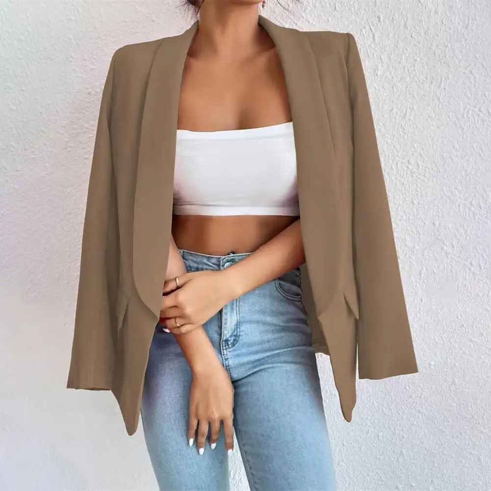 Women Suit Coat Lapel Long Sleeve Open Front Unbuttoned Placket Suit Jacket Solid Color Loose Fit Business Outwear