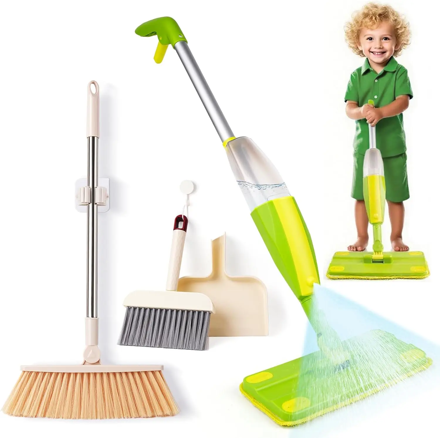 

Реалистичный мини-набор для уборки: швабра и совок, игрушка для ролевых игр в уборку дома с органайзером-зажимом для малышей