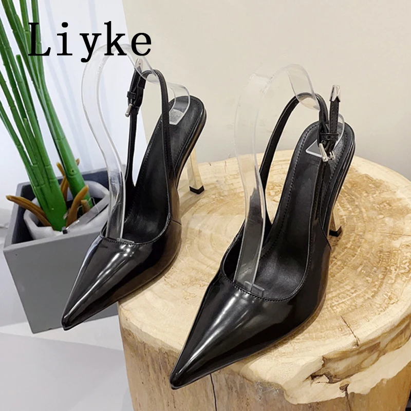 Liyke-zapatos de tacón de aguja con punta estrecha para mujer, calzado elegante con correa y hebilla, para fiesta y boda, 2024