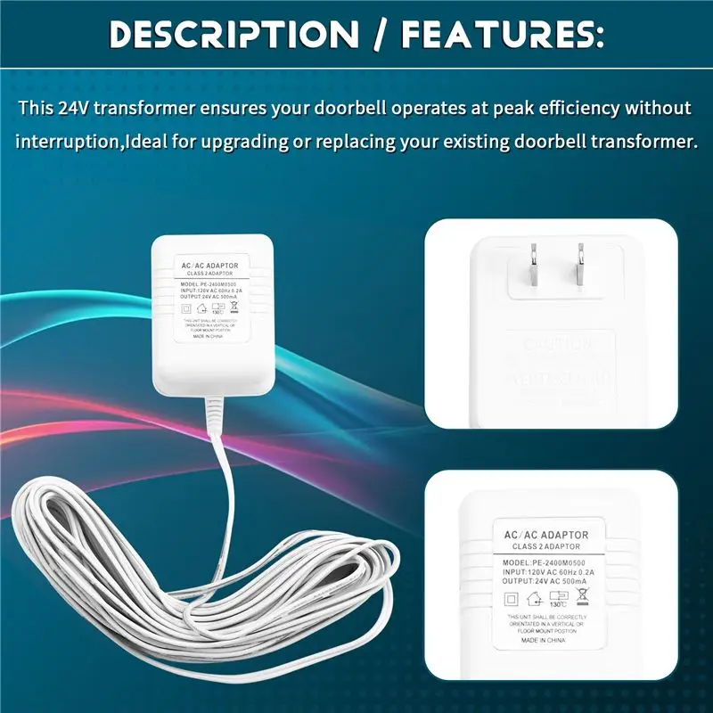 A59Z-24V Doorbell Transformer Adapter  For Video Doorbells Enhanced Performance & Easy Installation US PLUG