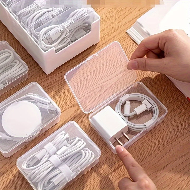1 Set Of Data Cable Storage Box Artifact Power Charging Cable Mobile Phone Charger Organizer Winder Desktop Cable Management Box