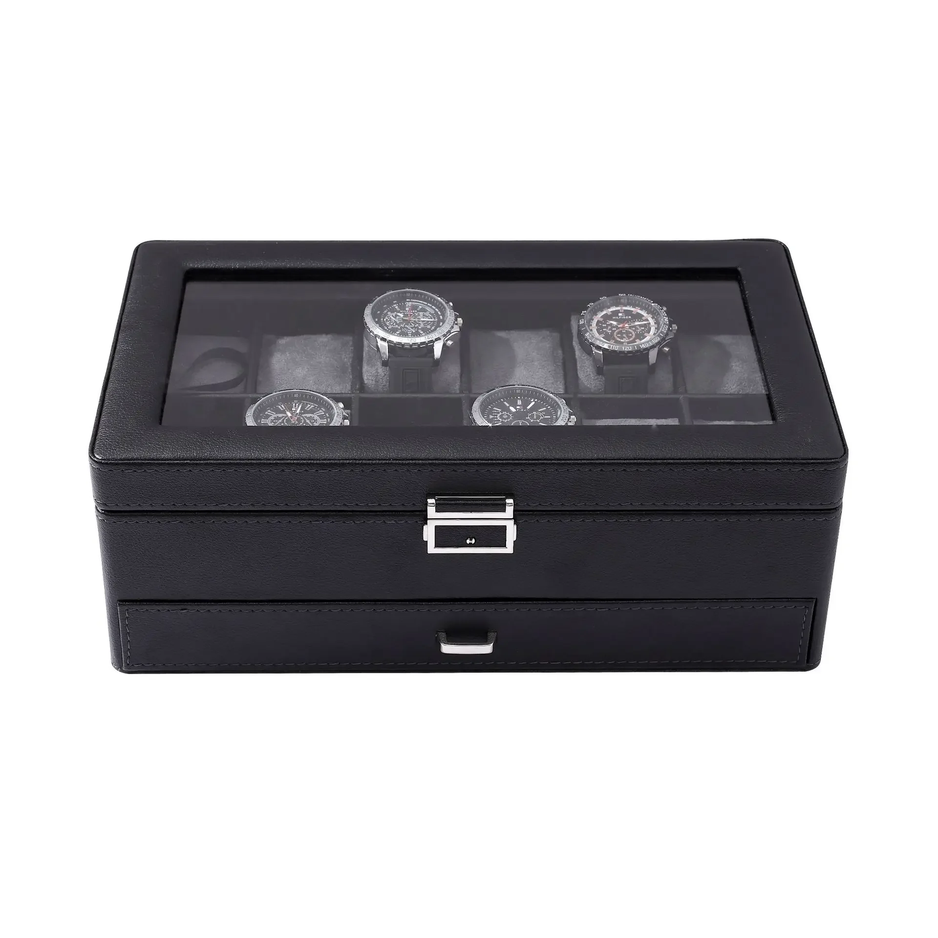 New Watch Box, Glasses Case, Jewelry Storage Box, Multi-functional Multi-table Jewelry Storage Box with Lychee Pattern