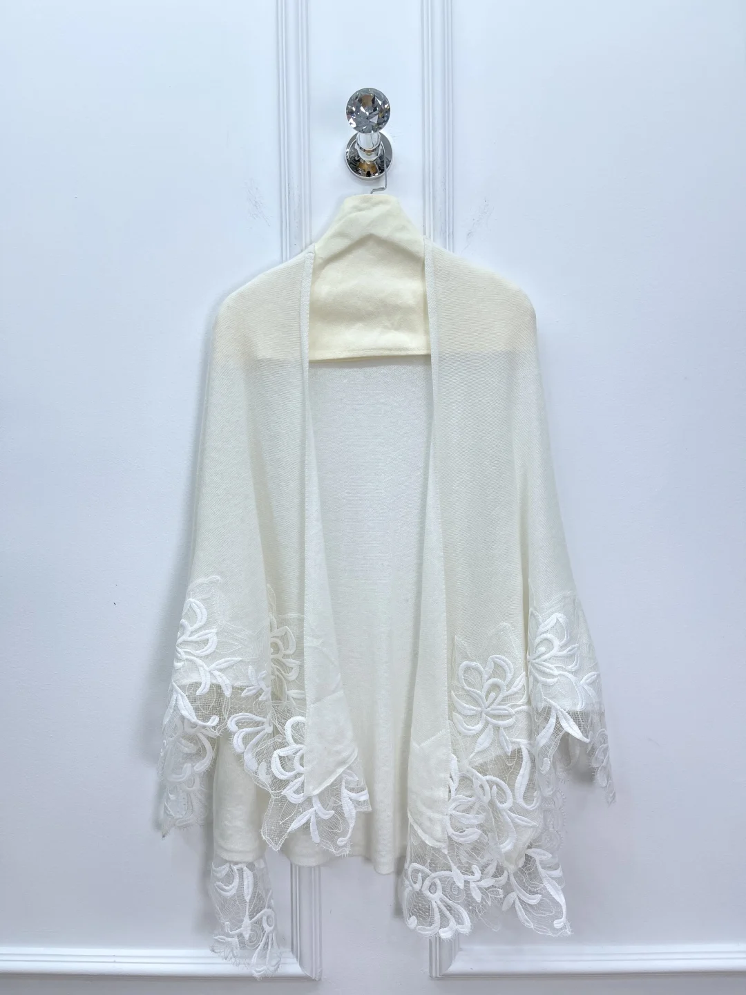 Costume tricoté en laine de cachemire pour femmes, châle Patchwork brodé en dentelle + jupe longue trapèze à taille élastique, ensemble élégant 2 pièces