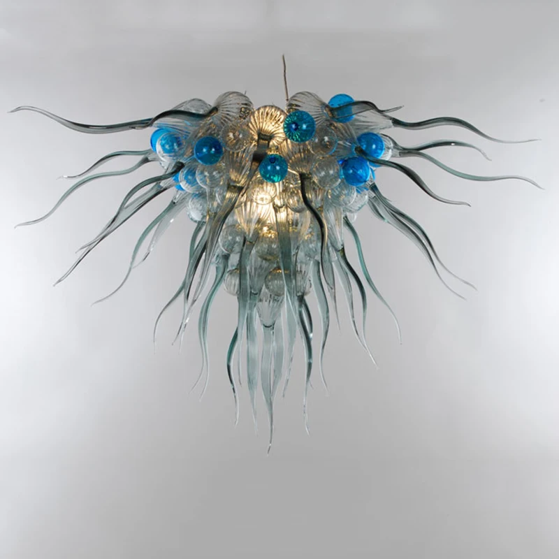 Luxury Handmade Blown Glass Chandelier Chihuly European Blue Grey Art Lighting Atmosphere High-end Bedroom Lamps