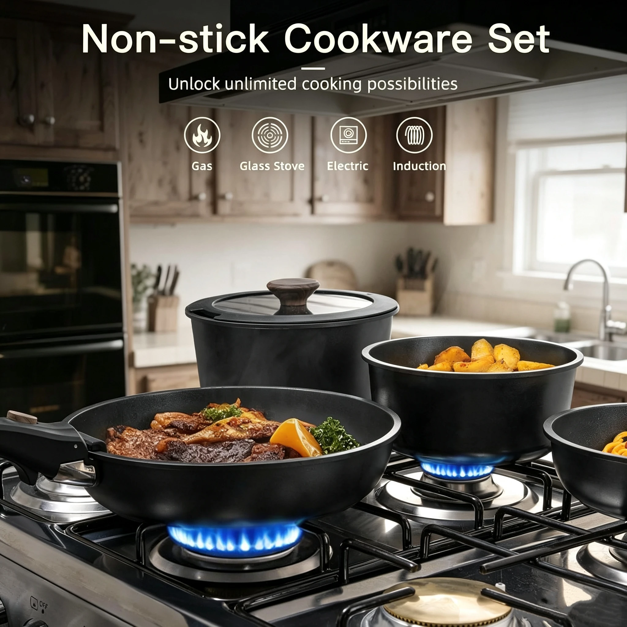 21Pcs Non‑stick Cookware Set Pots and Pans Set with Detachable Handle PFOA‑Free Dishwasher Safe for Induction Gas Electric Stove