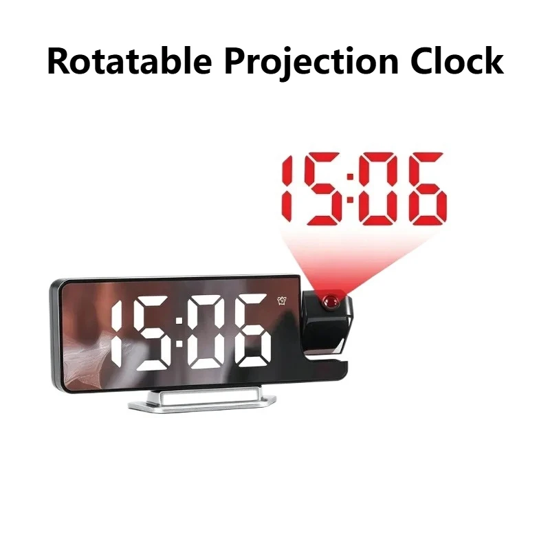 180° Rotatable Projection Digital Alarm Clock LED Projection Multifunctional Electronic Bedside Clock for Bedroom Home Decor