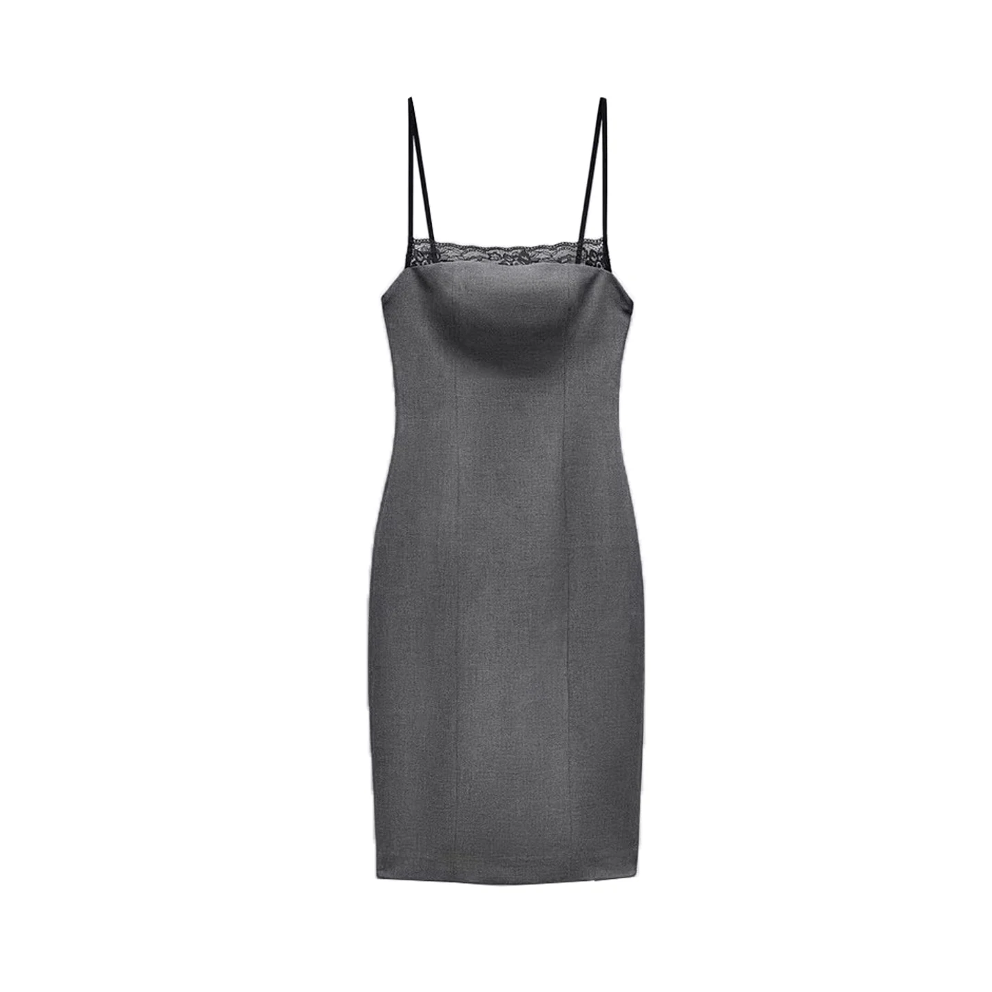 여름 신상 여성 디자인 감각 레이스 디테일 스트라이프 스트랩 드 하이웨이스트 폴리에스터 섬유 100% 출퇴근 슬레 미디 드