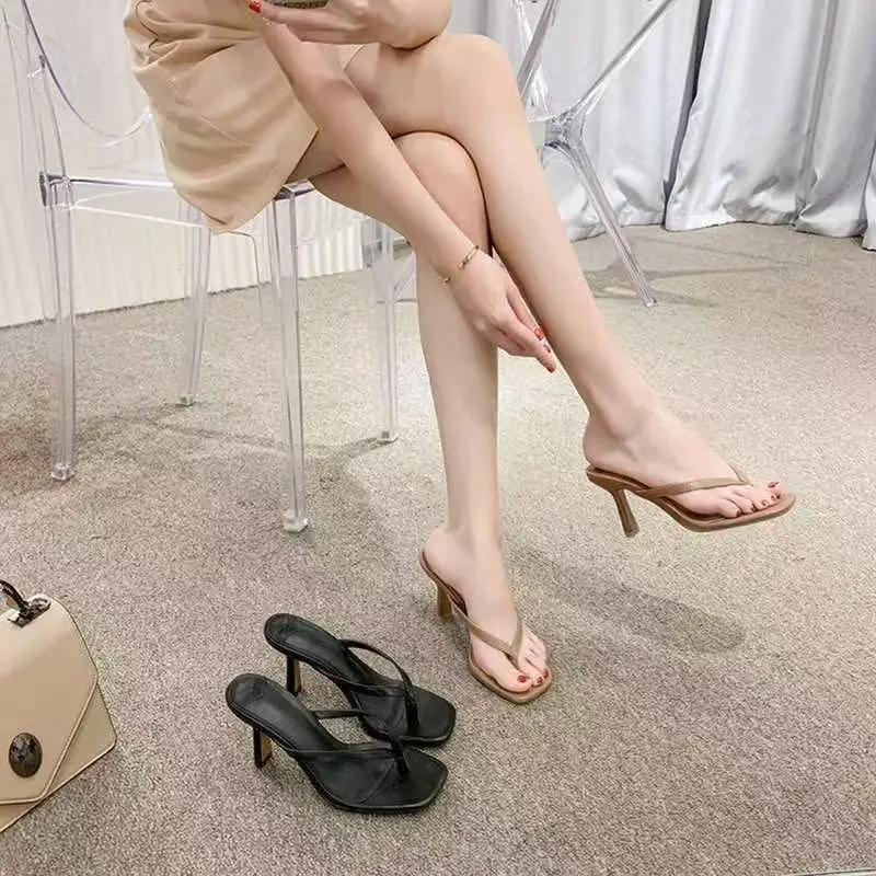 Sandales à talons à la mode pour femmes portant des pantoufles nobles avec des talons et des jambes minces, sandales à bout carré pour l'été Sandalias De Mujer