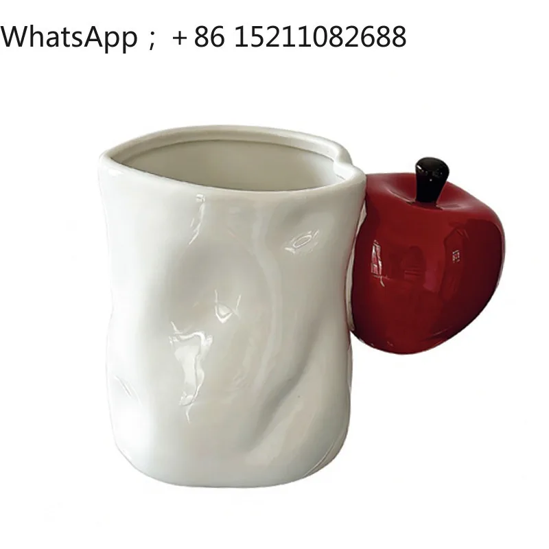 LLY retro hand-squeezed red apple large capacity drinking water mug coffee cup couple cup