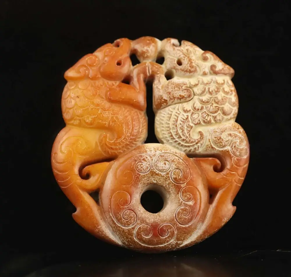 Old natural jade hand-carved statue of dragon Ornament Statue