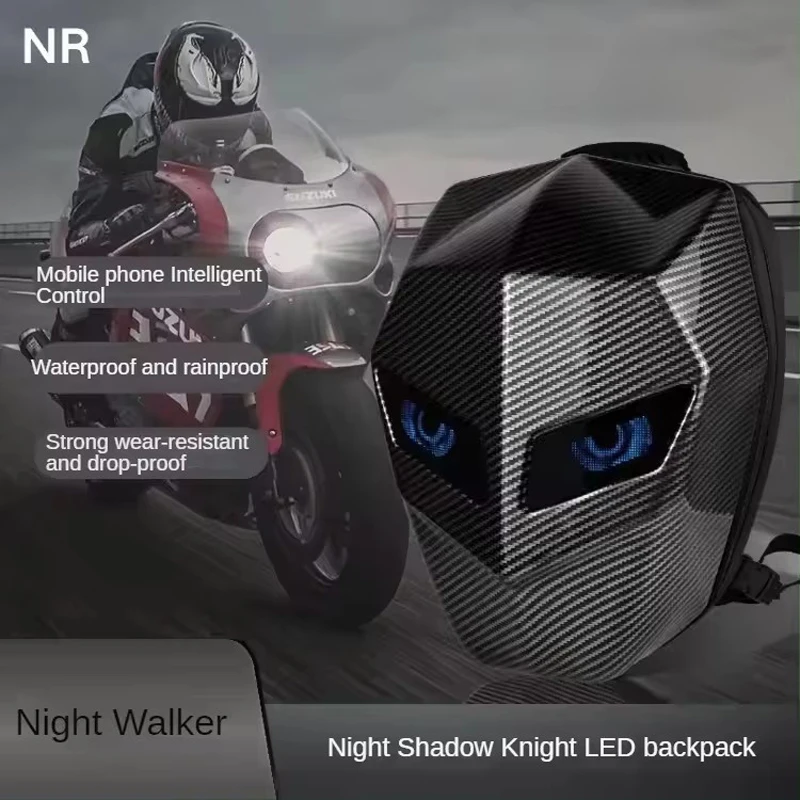 Motorcycle Backpack With LED EYE DIY Riding Bag APP Control Locomotive Mochila Hard Shell 14 Inch Notebook Rainproof