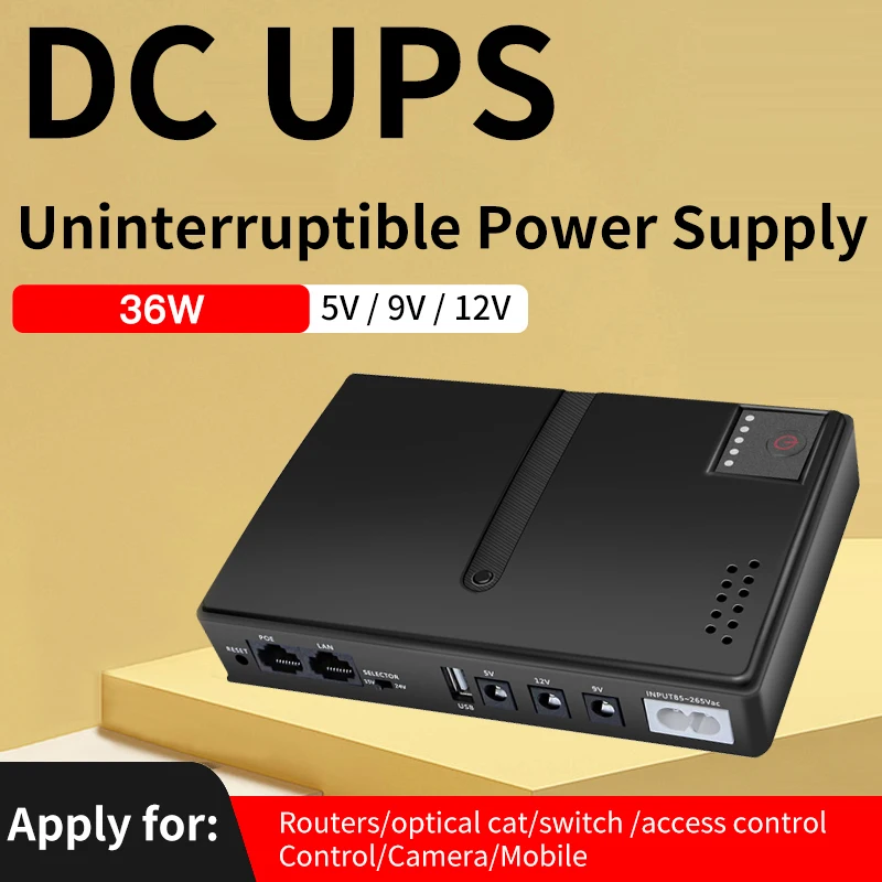 10400mAh 36W Mini DC UPS Uninterruptible Power Supply 18650 Battery Backup 5v 9v 12v Output Power Router wifi Modem POE Power