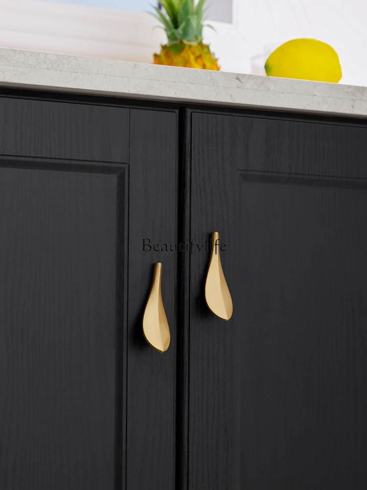 Creative Personality Loquat Leaves Solid Cabinet Door Handle Drawer Wardrobe Hardware Light Luxury Golden Handle