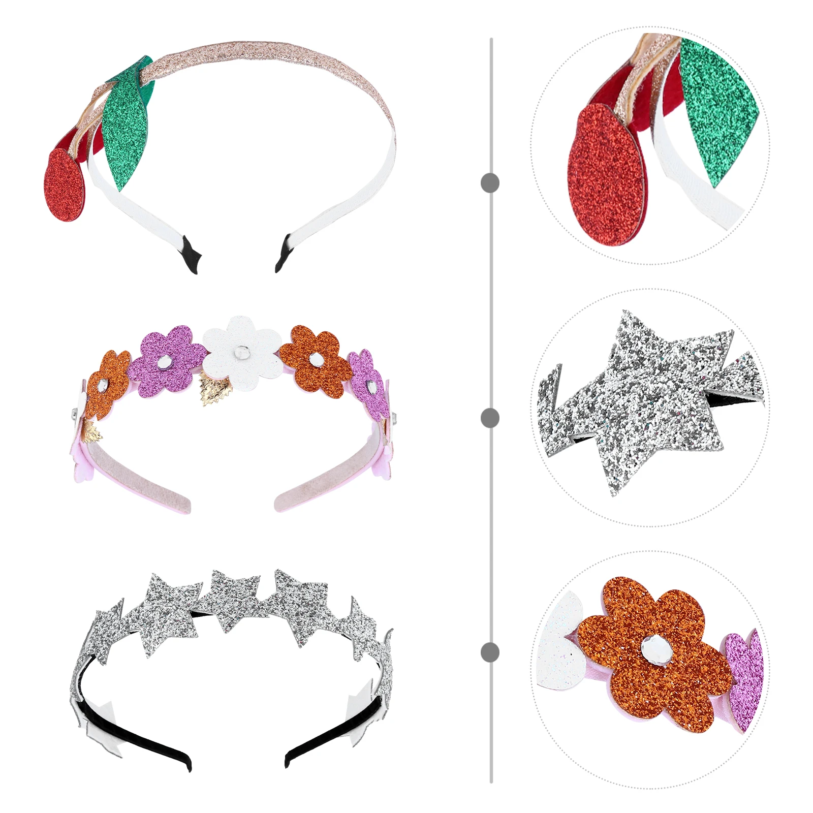 

3Pcs Children Hairb s Glitter Accessories Sparkly Girls Headpiece Cherry Flowers Plastic EcoFriendly Party Wedding