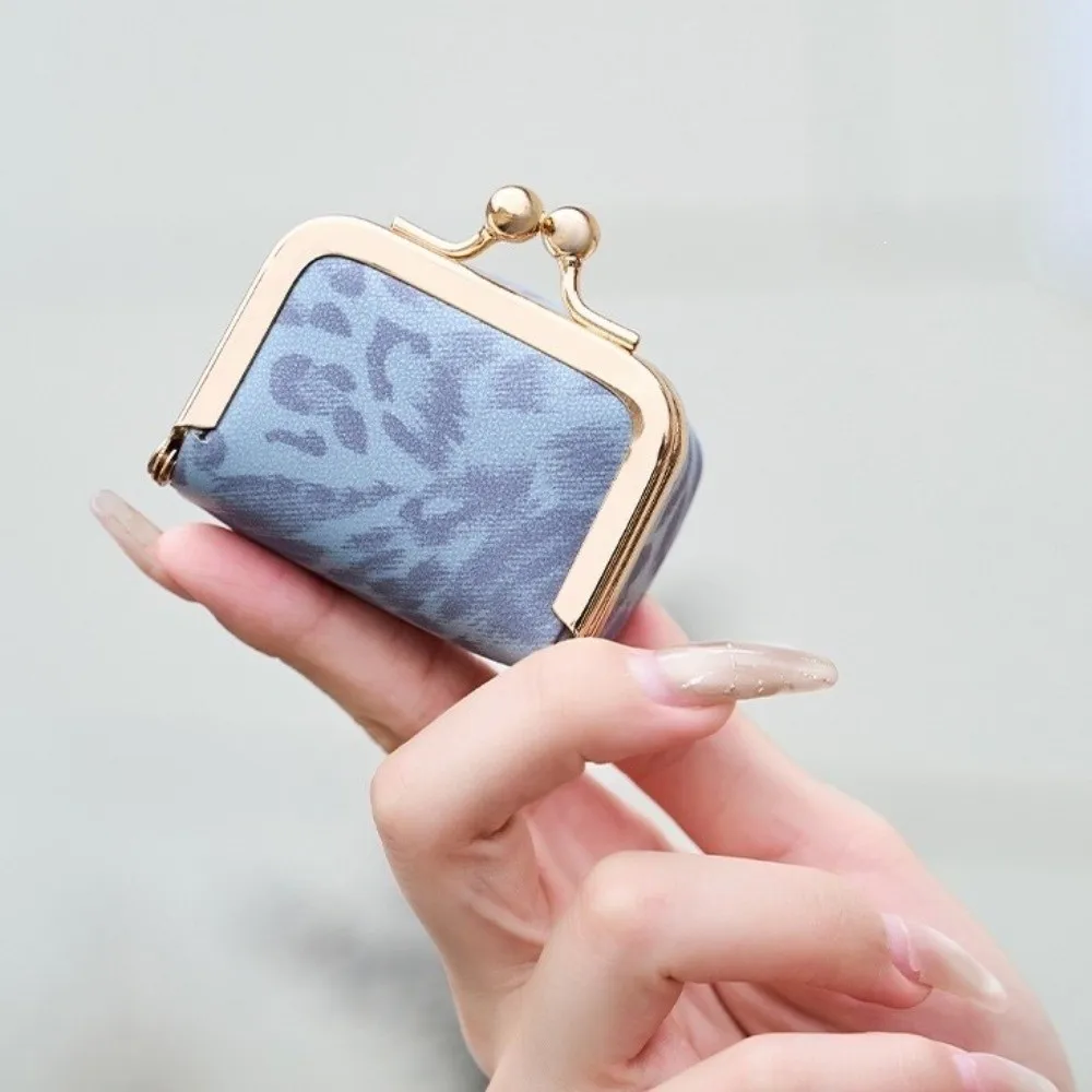 Simple Leopard Print Kiss Lock Coin Purse PU Leather Solid Color Leather Jewelry Bag Multifunctional Mini Small Item Bag Ring