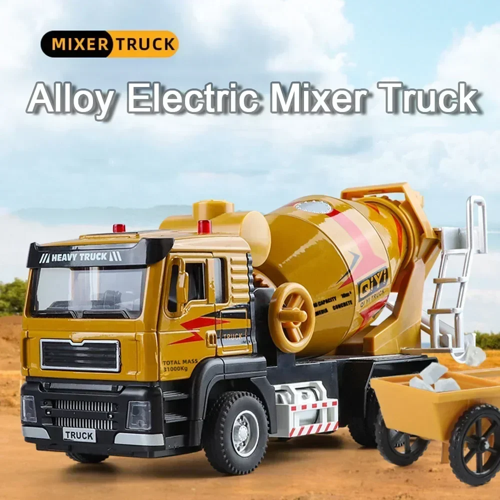 1:40 Alloy Electric Mixer Truck Toys Diecast Miniature Model with Sound Light Pull Back Doors Opened Vehices Children's Toy Gift