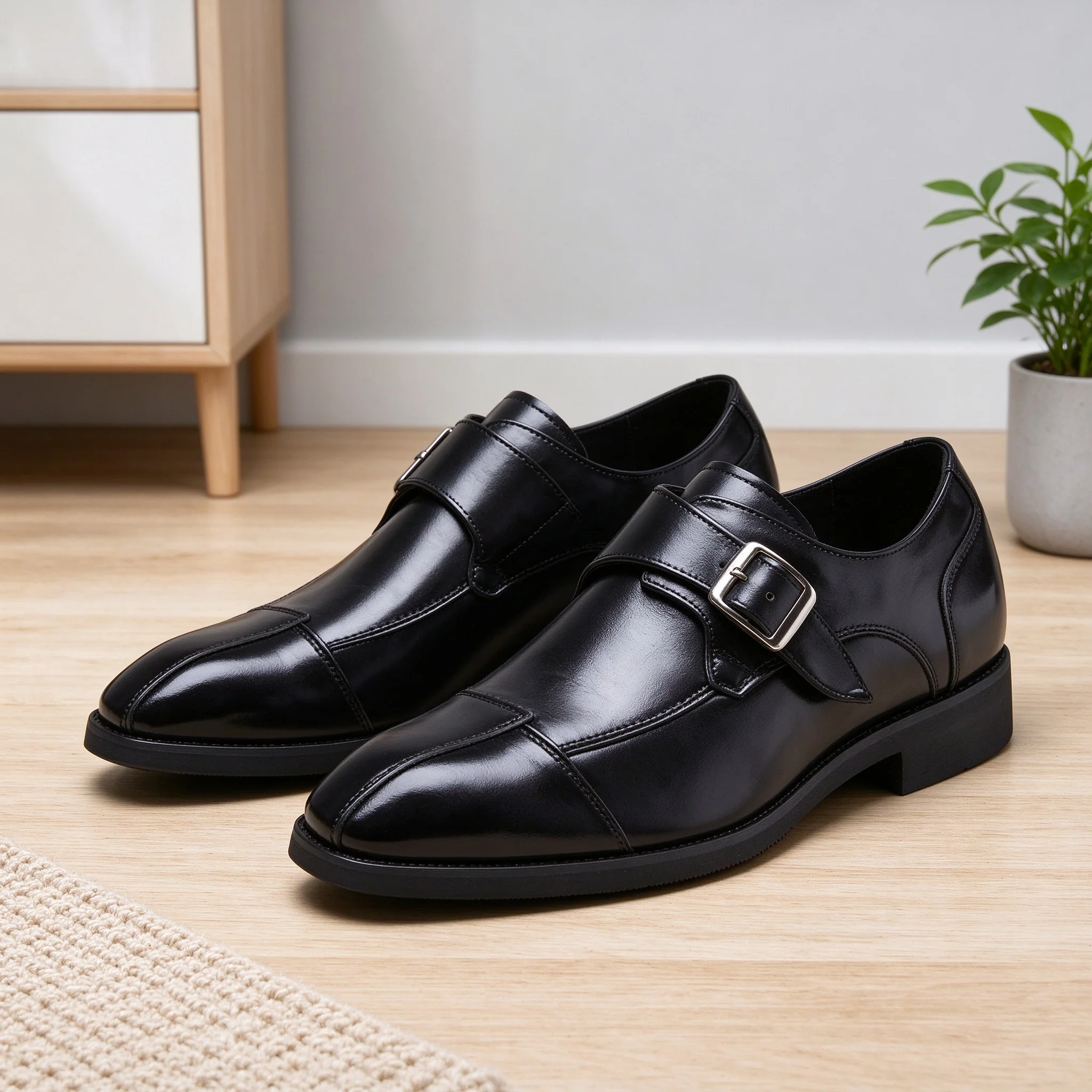 Desai Men's Monk Strap Shoes Faux Leather Color Block Metal Buckle Casual Dress Shoes Comfortable Office Autumn Winter