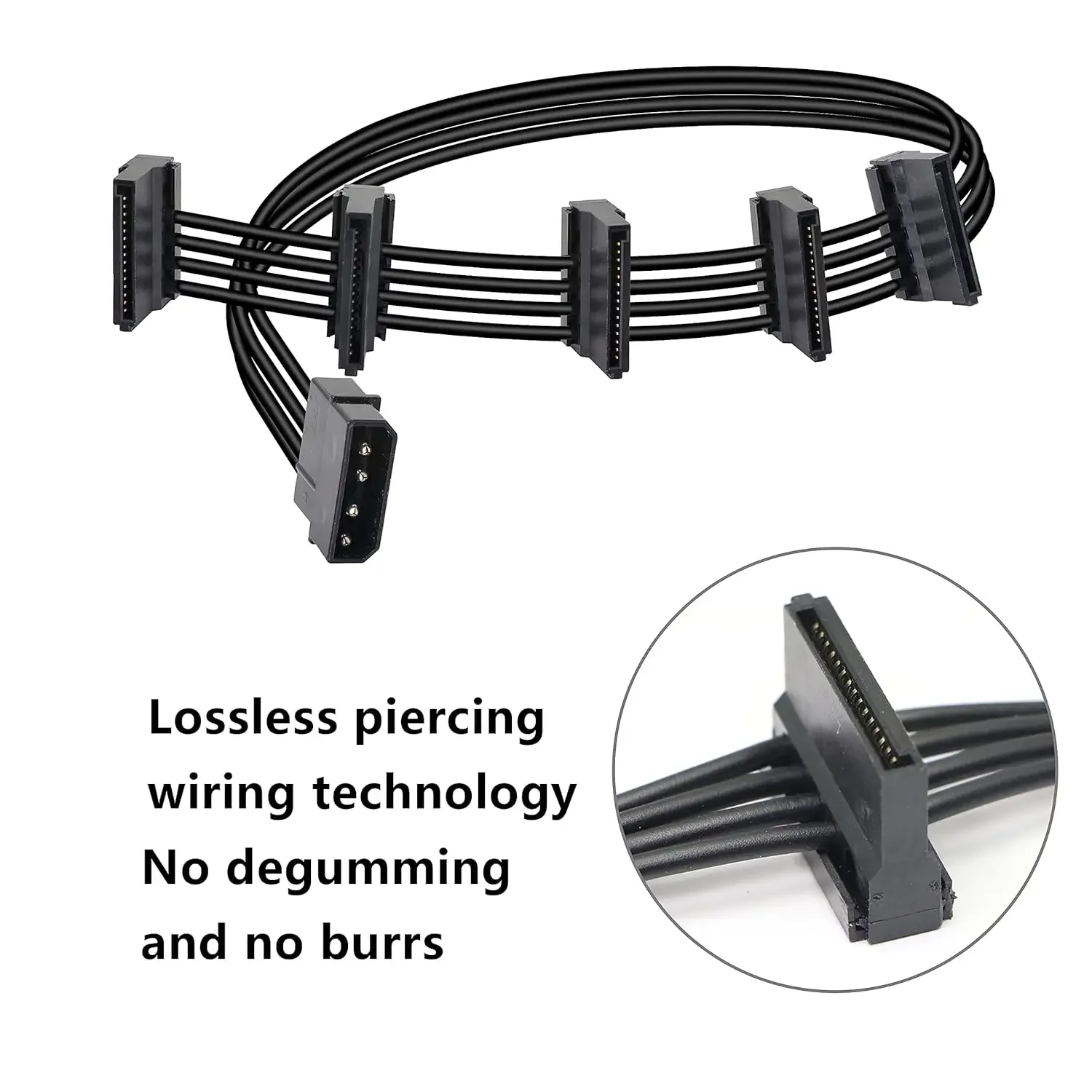 High Quality 1 Pcs Practical Durable PC Server 4 pins IDE Molex 1 to 5 SATA Power Cable Adapter Splitter Cables 18AWG Black 40cm