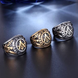 Stainless Steel Masonic Rings for Men Freemasonry Ring Punk Hip Hop for Biker Male Boyfriend Jewelry Creativity Gift Wholesale