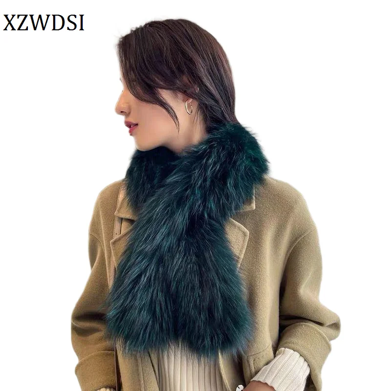 

Women Fashion Lady Winter Warm Soft Knitted Real Fox Fur Neckerchief Quality Natural Fox Fur Scarves