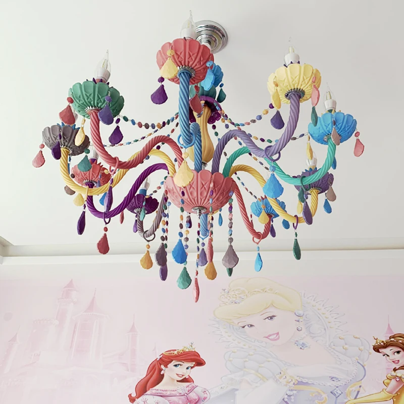 Imagem -06 - Macaron Chandelier For Childrens Princess Room Candle Pendant Lamp Led Europeu Home Atmosphere Decoração de Iluminação Quarto do Bebê Cor