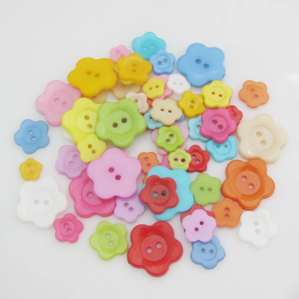 NBNNLO 50Pcs Mix Colors 10MM-22MM Multisizes Plastic Flower Buttons Craft Decoration Home Sewing Accessories