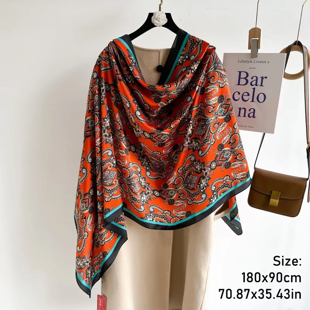 エレガントな花シルクスカーフショール日焼け止め薄いサテンネックスカーフソフトラージビーチヒジャーブレディース/ガールズ