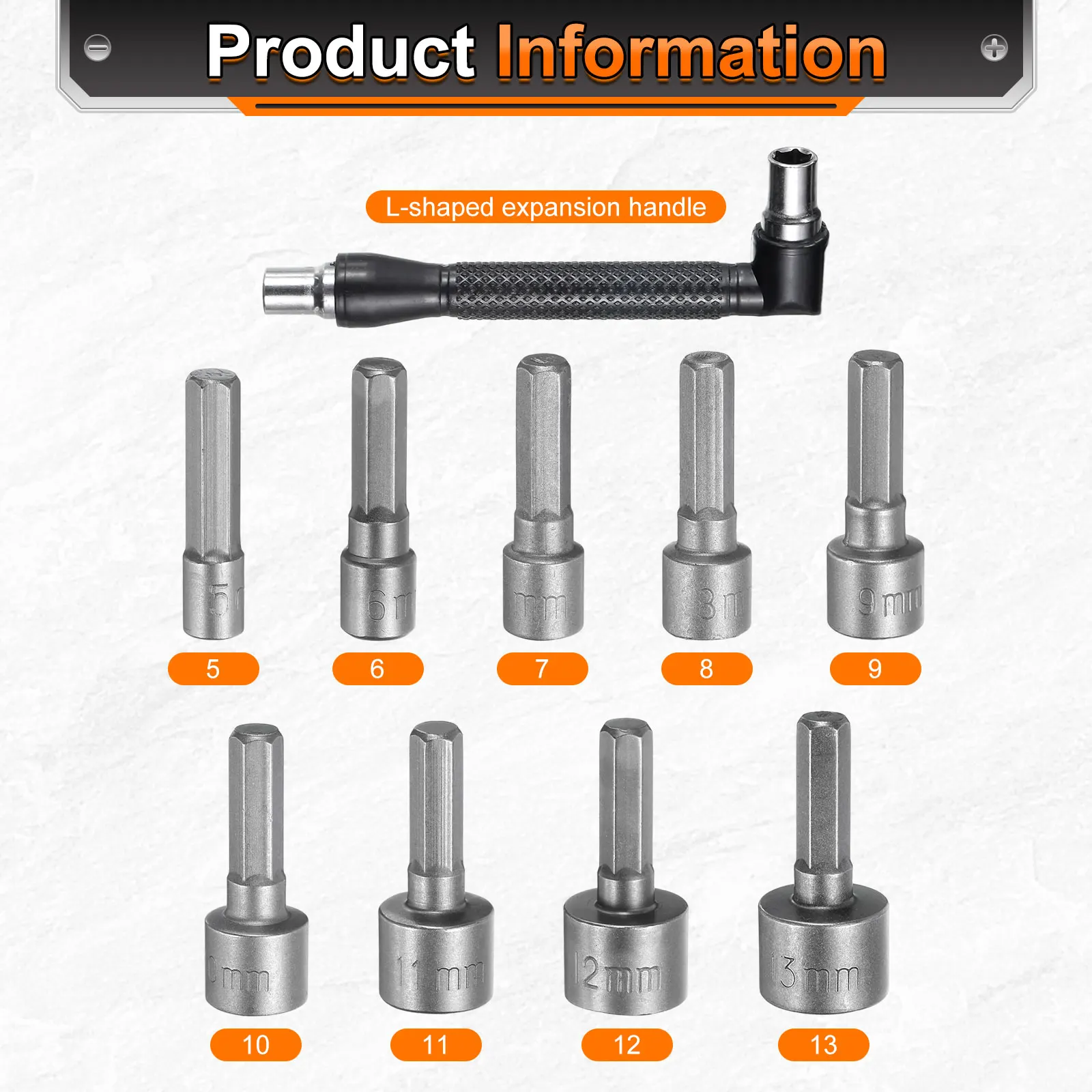 Set di punte da trapano per cacciavite per dadi elettrici da 11 pezzi, presa per trapano magnetica metrico a 6 punti, codolo esagonale da 1/4 "con chiave a L 5/6/7/8/9/10/11/12/13mm