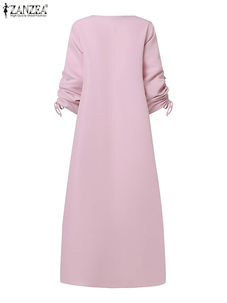 ZANZEA Women Summer Muslim Dress Abaya Casual Kaftan Elegant 3/4 Sleeve Maxi Sundress Dubai Hijab Vestidos Islamic Clothing