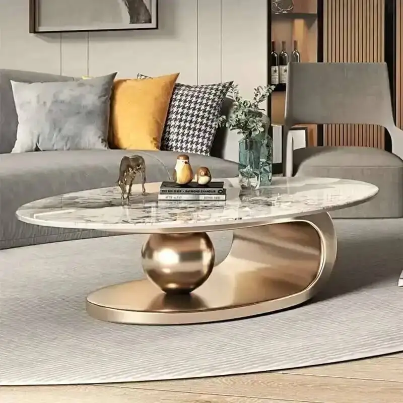 

in Coffee, Multi-size Option, Table Oval Coffee Living Room, Stainless Steel Titanium Gold Rock Plate, Home
