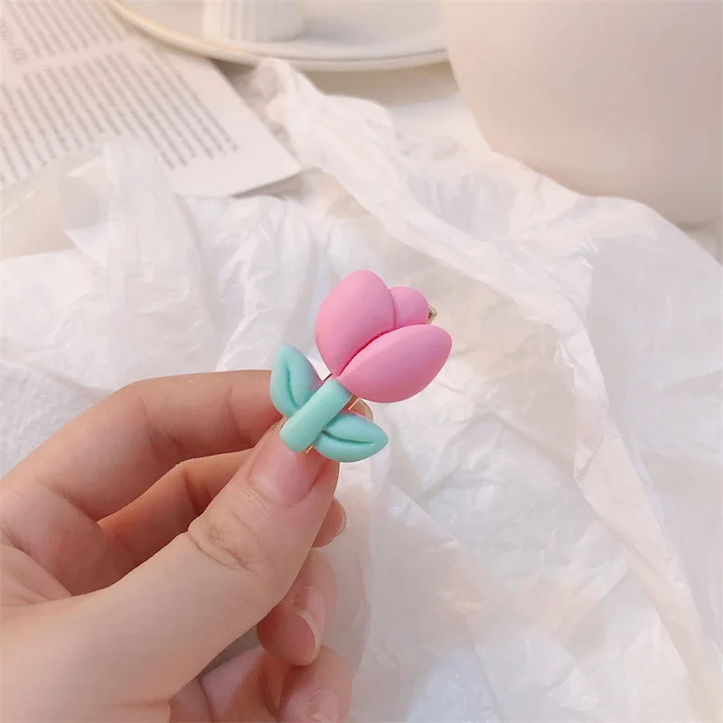 New Cute Girl Sweet Frosted Flowers Duckbill Clip Tulip Hair Clips Candy Color Side Bangs Card Hair Accessories Headwear